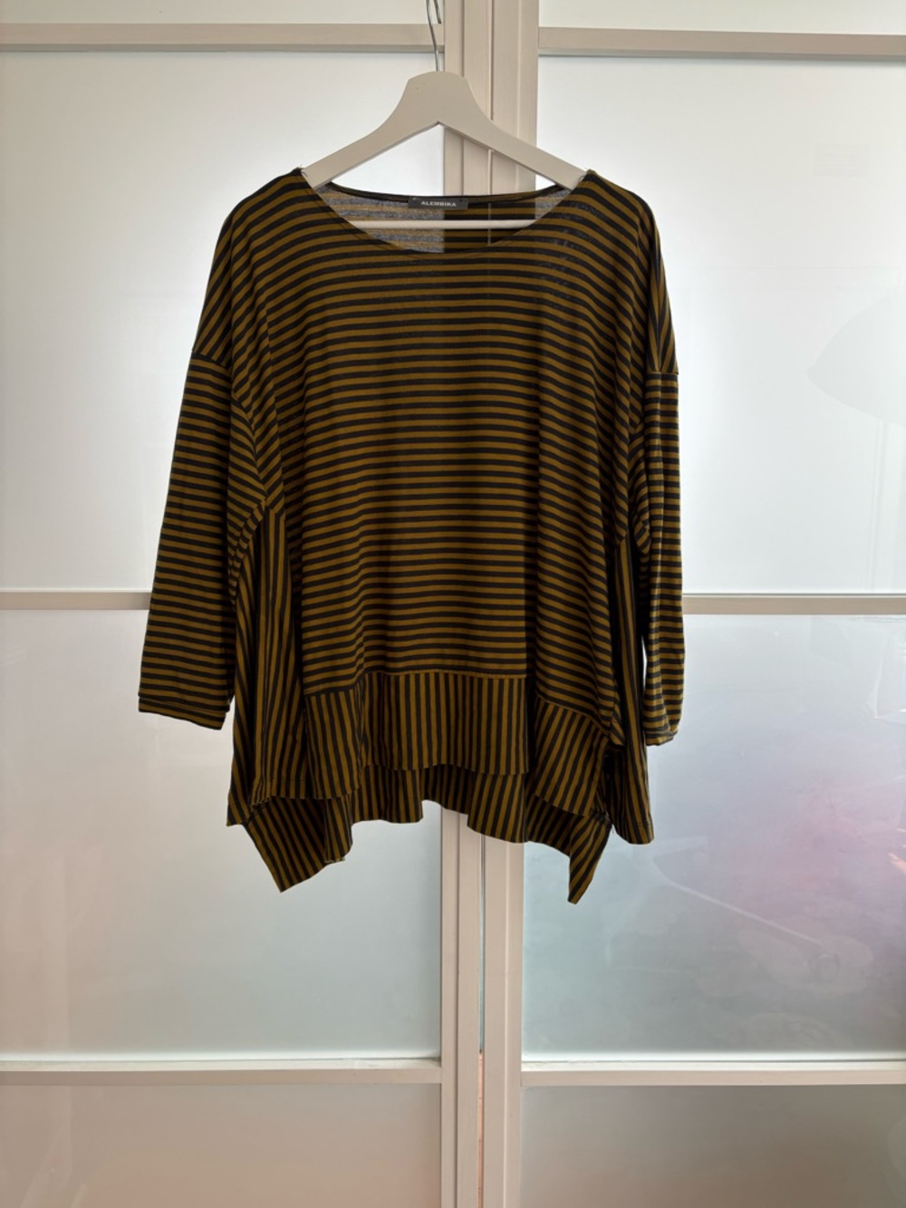 Striped Oversized Long Sleeve Top - Olive/Navy